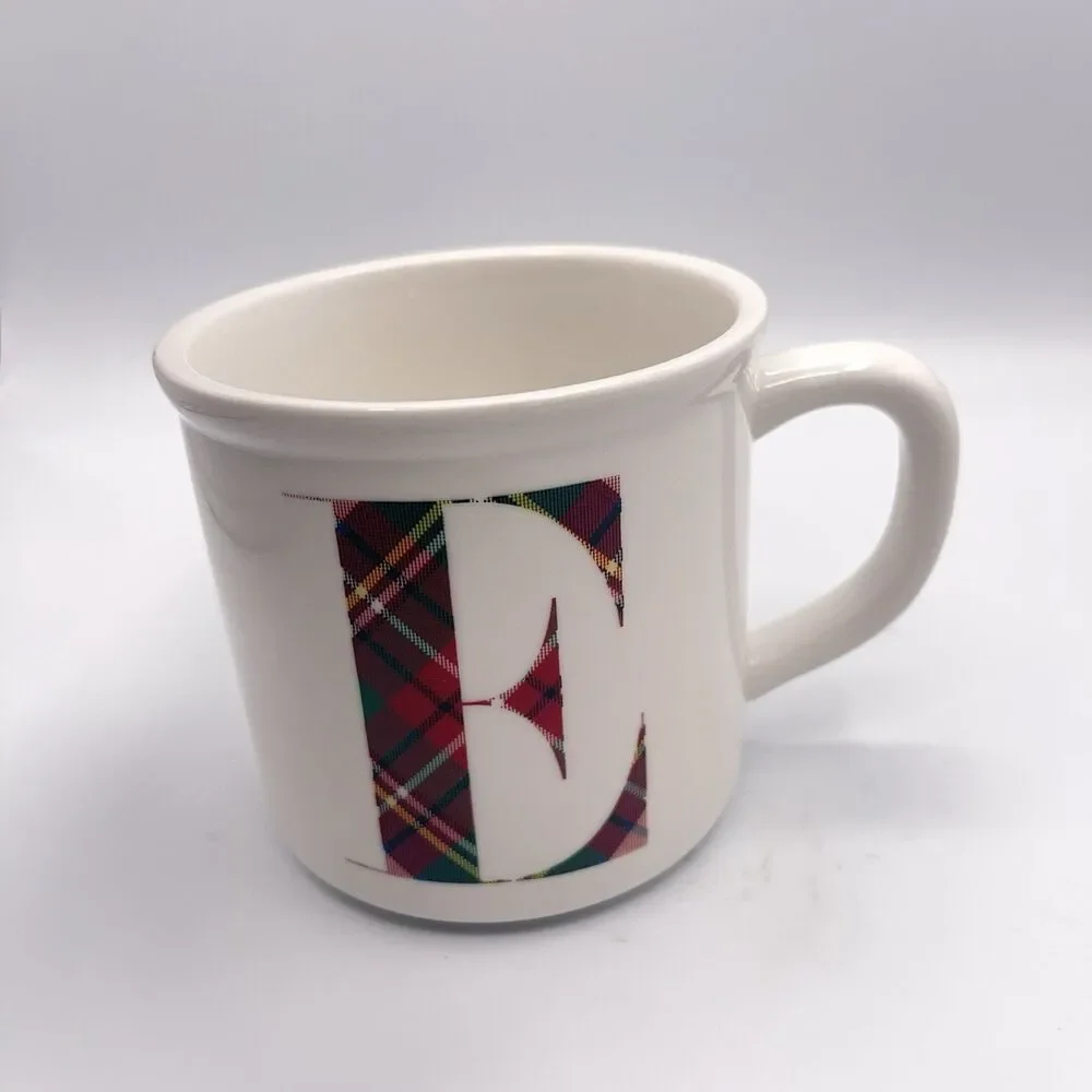 Pottery Barn Monogram Red Plaid “E” Mug